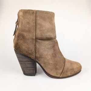 Rag & Bone Brown Newbury Suede Heel Zip‎ Ankle Boots 37.5 7.5 Western Festival